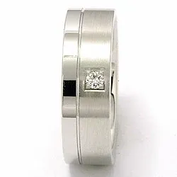 Mat og blank bred diamant vielsesring i 14 karat hvidguld 1 x 0,05 ct