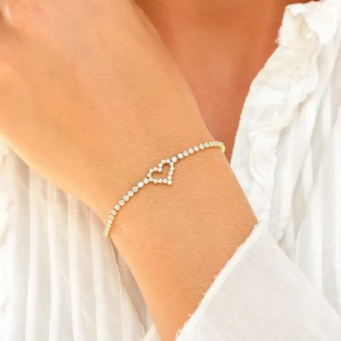 vandfast hjerte zirkon armbånd i forgyldt stål 17 + 3 cm x 10,0 mm  - OCEANA