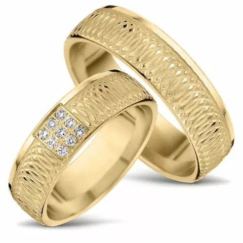mønster vielsesringe i 14 karat guld 0,01 ct - sæt