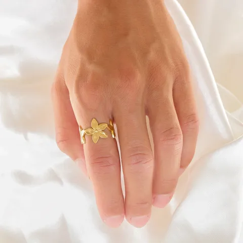 vandfast blomster justerbar ring i forgyldt stål - OCEANA