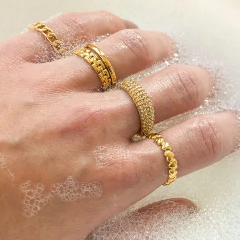 vandfast hjerte justerbar ring i forgyldt stål - OCEANA