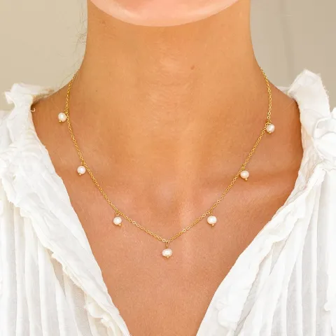 vandfast perle halskæde i forgyldt stål - OCEANA