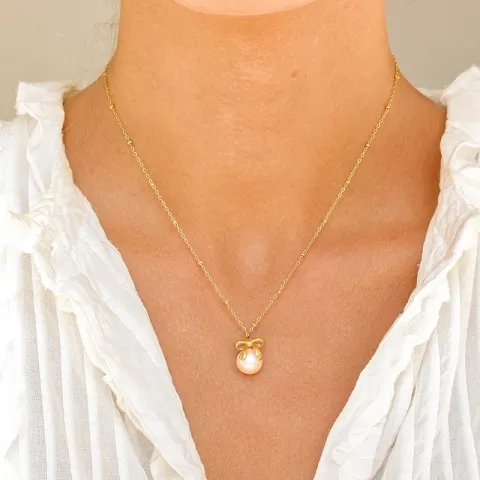 vandfast perle halskæde i forgyldt stål - OCEANA