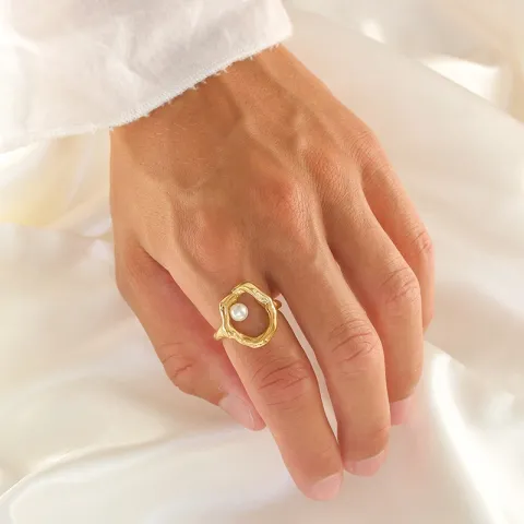 vandfast perle ring i forgyldt stål - OCEANA