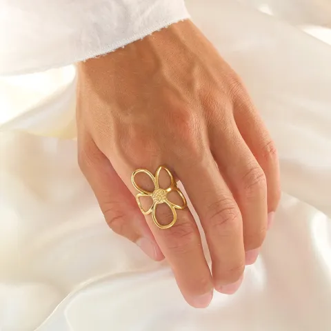 vandfast blomster ring i forgyldt stål - OCEANA