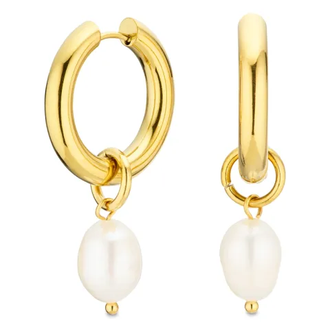 vandfaste perle creoler i forgyldt stål - OCEANA