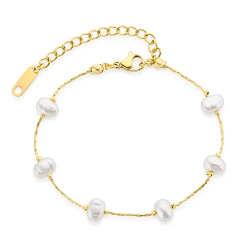 vandfast perle armbånd i forgyldt stål - OCEANA