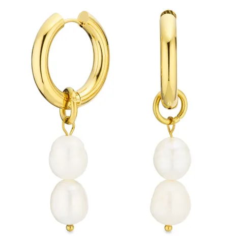 vandfaste perle creoler i forgyldt stål - OCEANA