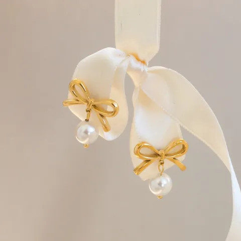 vandfaste sløjfe perle øreringe i forgyldt stål - OCEANA