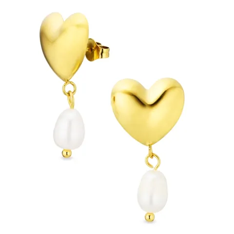 vandfaste hjerte perle øreringe i forgyldt stål - OCEANA
