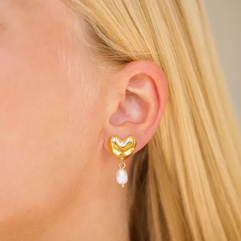 vandfaste hjerte perle øreringe i forgyldt stål - OCEANA