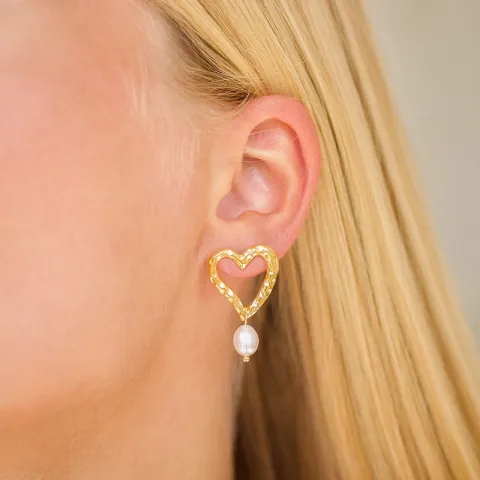 vandfaste hjerte perle øreringe i forgyldt stål - OCEANA