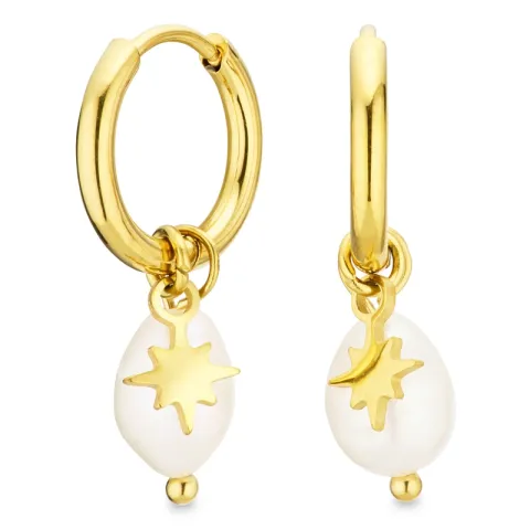 vandfaste perle creoler i forgyldt stål - OCEANA