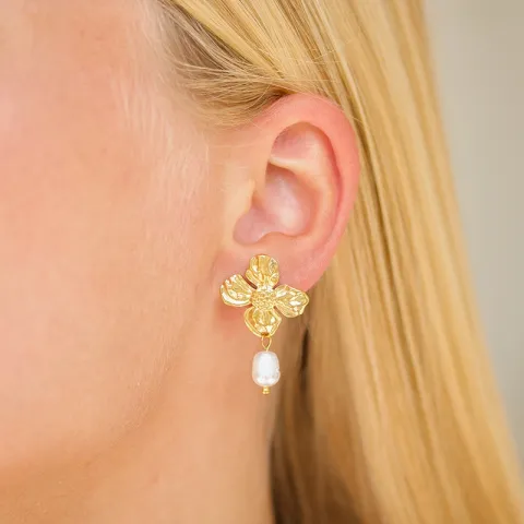 vandfaste blomster øreringe i forgyldt stål - OCEANA