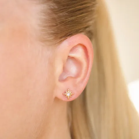 vandfaste stjerne hvid zirkon øreringe i forgyldt stål - OCEANA