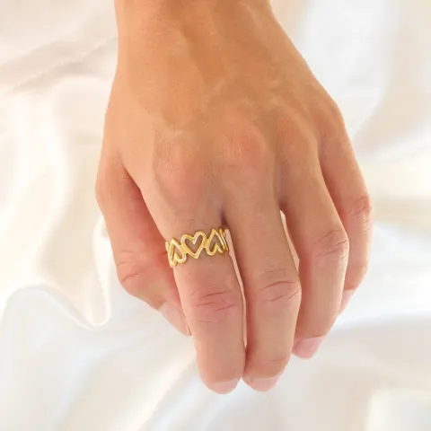 vandfast hjerte justerbar ring i forgyldt stål - OCEANA