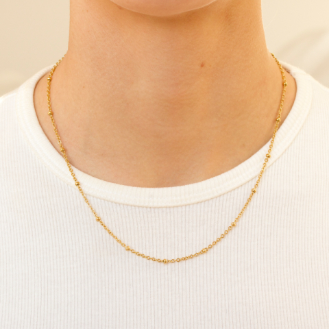 vandfast kugle halskæde i forgyldt stål 45 cm x 2,8 mm  - OCEANA