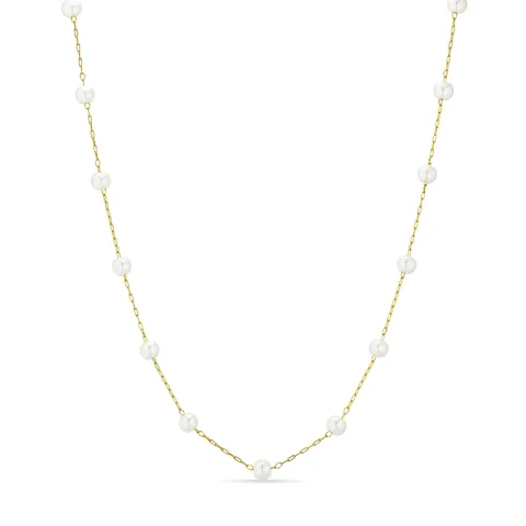 vandfast perle halskæde i forgyldt stål 45+5 cm x 4,2 mm  - OCEANA