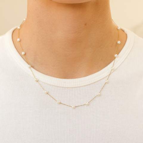 vandfast perle halskæde i forgyldt stål 45+5 cm x 4,2 mm  - OCEANA