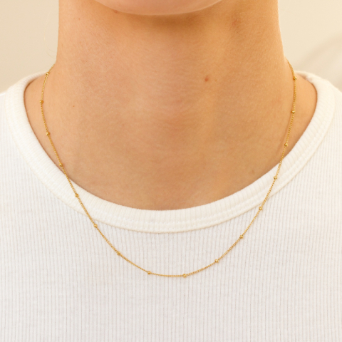 vandfast kugle halskæde i forgyldt stål 40+5 cm x 2,0 mm  - OCEANA