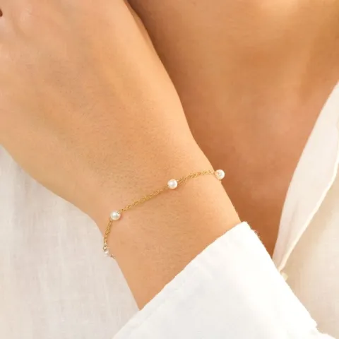 vandfast perle armbånd i forgyldt stål - OCEANA