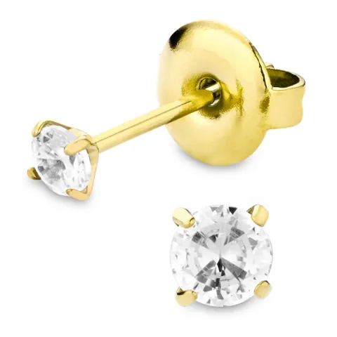 3 mm vandfaste solitaireørestikker i forgyldt stål - OCEANA