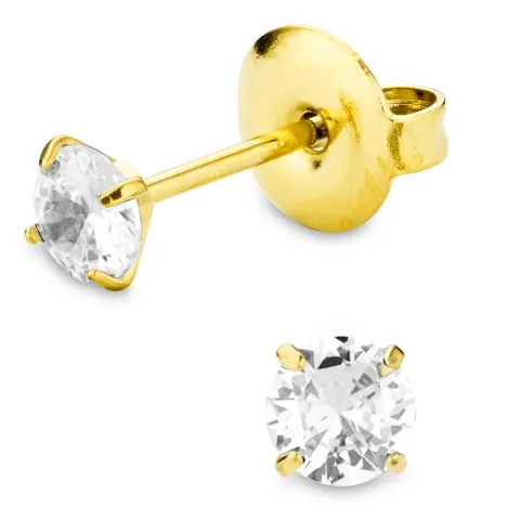 4 mm vandfaste zirkon solitaireørestikker i forgyldt stål - OCEANA