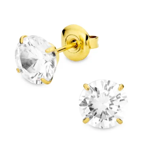 8 mm vandfaste solitaireørestikker i forgyldt stål - OCEANA