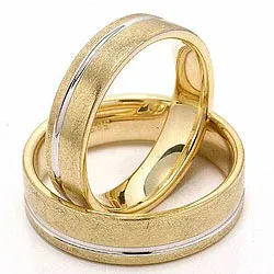 Ru og blank tofarvet vielsesringe i 14 karat guld - sæt