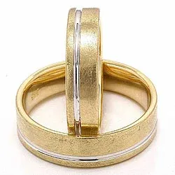 Ru og blank tofarvet vielsesringe i 14 karat guld - sæt