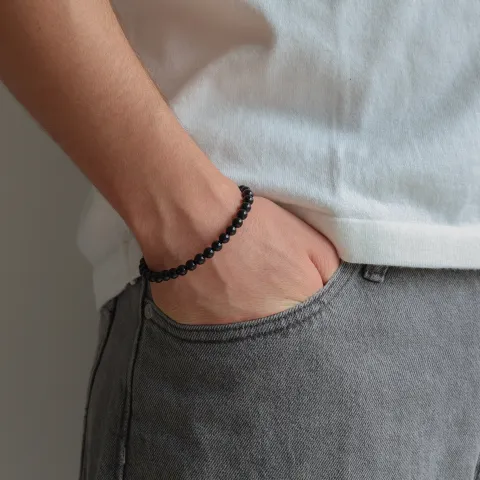 vandfast onyks armbånd i stål