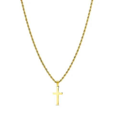 vandfast halskæde i forgyldt stål med korsvedhæng i stål