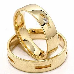 Vielsesringe i 14 karat guld 1 x 0,035 ct - sæt