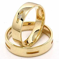 Vielsesringe i 14 karat guld 1 x 0,035 ct - sæt