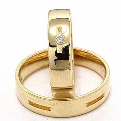 Vielsesringe i 14 karat guld 1 x 0,035 ct - sæt