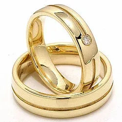 Vielsesringe i 14 karat guld 0,04 ct - sæt