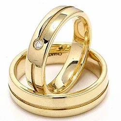 Vielsesringe i 14 karat guld 0,04 ct - sæt