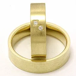 Matte flade vielsesringe i 14 karat guld 2 x 0,015 ct - sæt