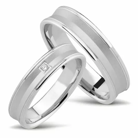 vielsesringe i 14 karat hvidguld 0,0165 ct - sæt