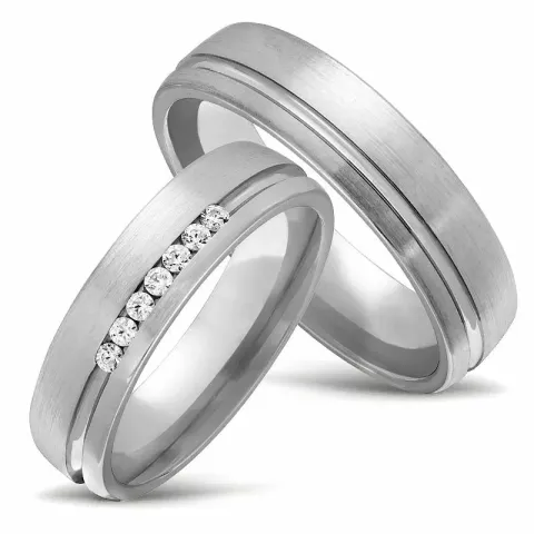 Elegant vielsesringe i 14 karat hvidguld 0,015 ct - sæt