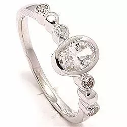 oval zirkon ring i rhodineret sølv