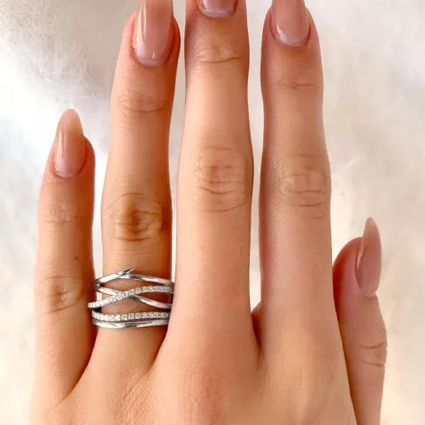 Fingerringe: hvid zirkon ring i rhodineret sølv