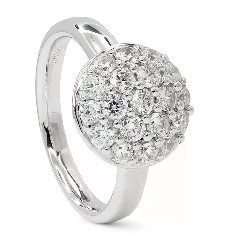 Stor rund zirkon ring i rhodineret sølv