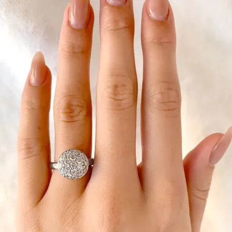 Stor rund zirkon ring i rhodineret sølv