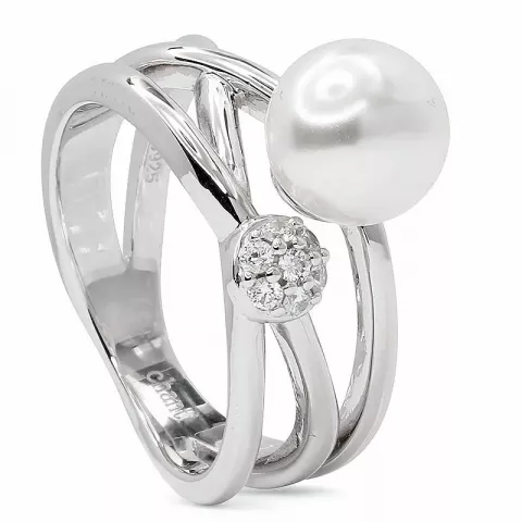 perle ring i rhodineret sølv