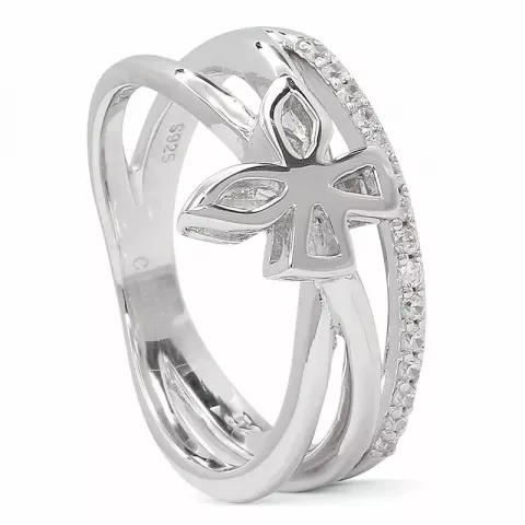 Elegant sommerfugl zirkon ring i rhodineret sølv