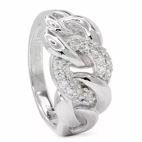 Elegant abstrakt zirkon ring i rhodineret sølv
