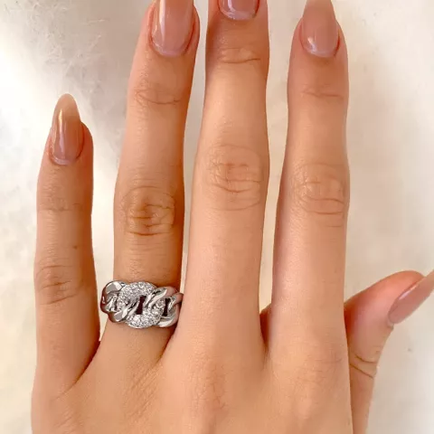 Elegant abstrakt zirkon ring i rhodineret sølv