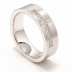 Bred mat brillant vielsesring i 14 karat hvidguld 9 x 0,015 ct