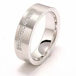 Bred mat brillant vielsesring i 14 karat hvidguld 9 x 0,015 ct